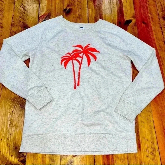 Old Navy Sweatshirt with hot pink neon embroidered palm tree on front - Picture 1 of 11